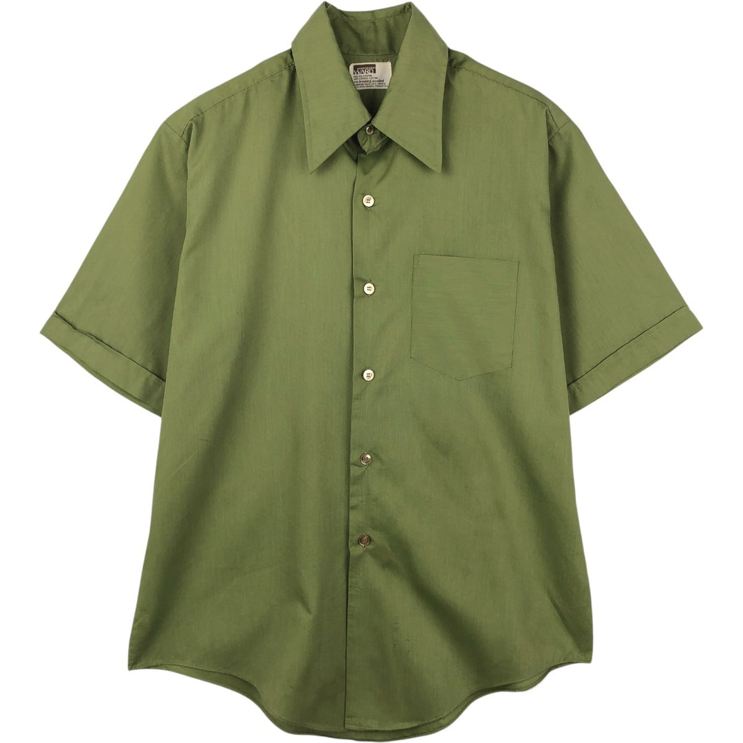 1970'S Montgomery Ward Short-Sleeve Poly-Cotton Shirt, Men's Size L (Equivalent), Vintage polyester green type Vintage Second Hand