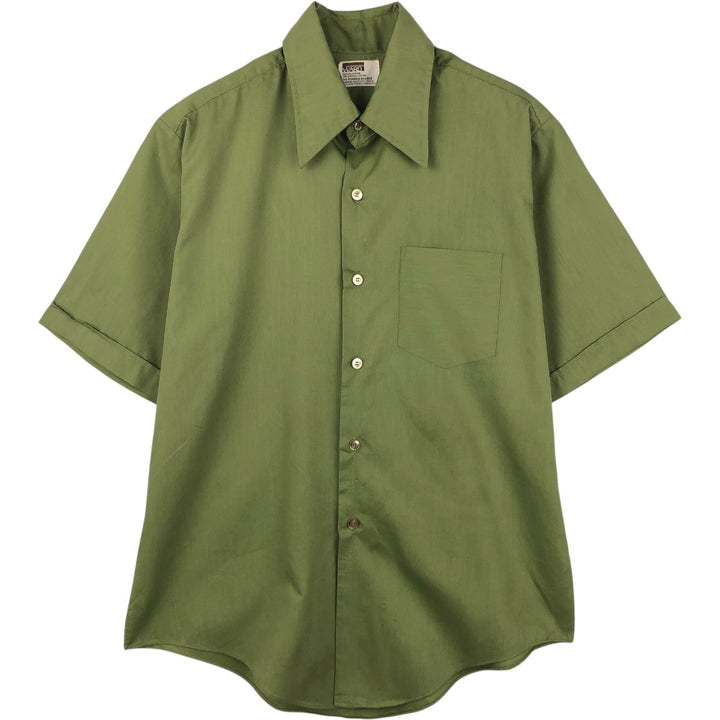 1970'S Montgomery Ward Short-Sleeve Poly-Cotton Shirt, Men's Size L (Equivalent), Vintage polyester green type Vintage Second Hand