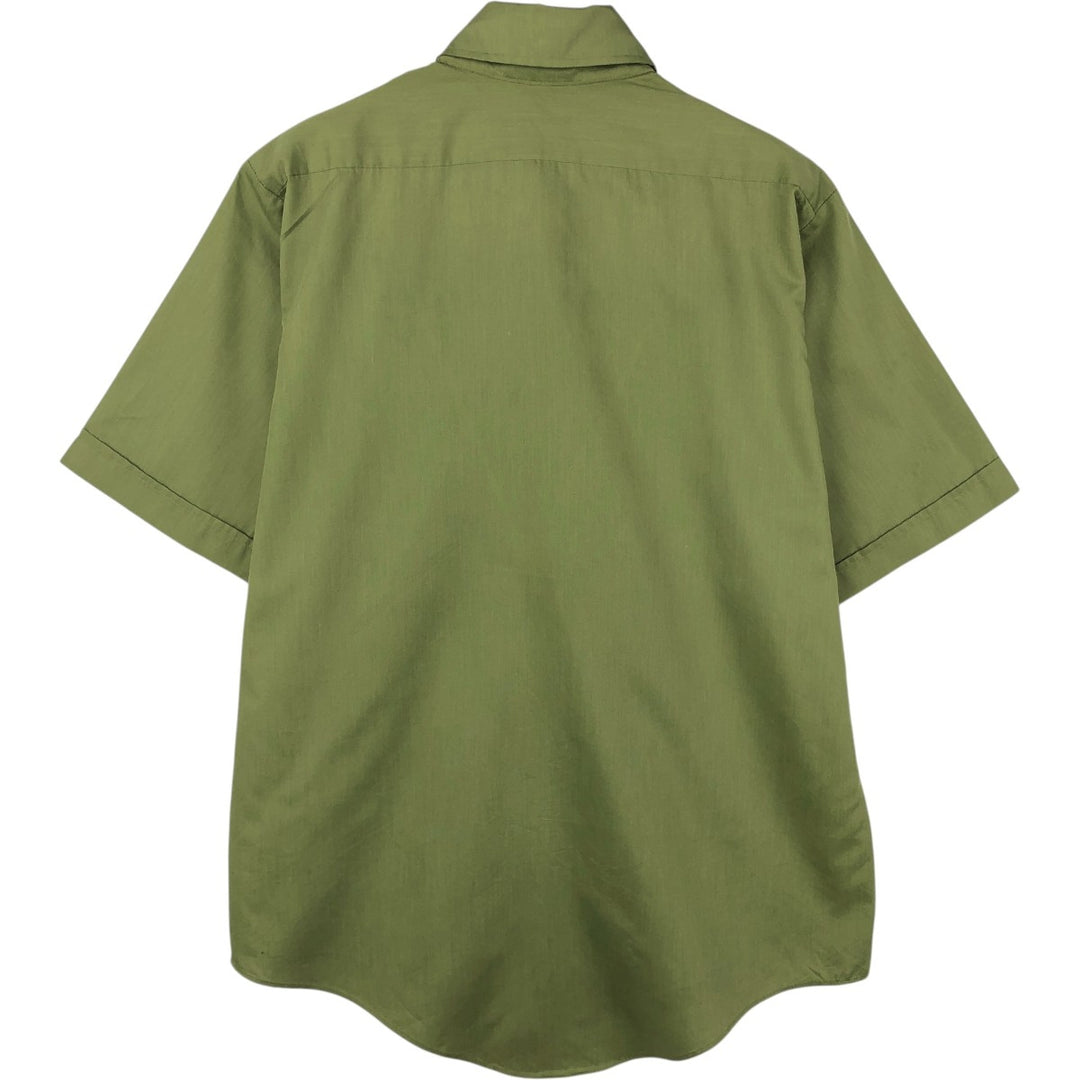 1970'S Montgomery Ward Short-Sleeve Poly-Cotton Shirt, Men's Size L (Equivalent), Vintage polyester green type Vintage Second Hand