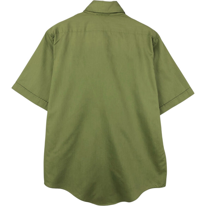 1970'S Montgomery Ward Short-Sleeve Poly-Cotton Shirt, Men's Size L (Equivalent), Vintage polyester green type Vintage Second Hand