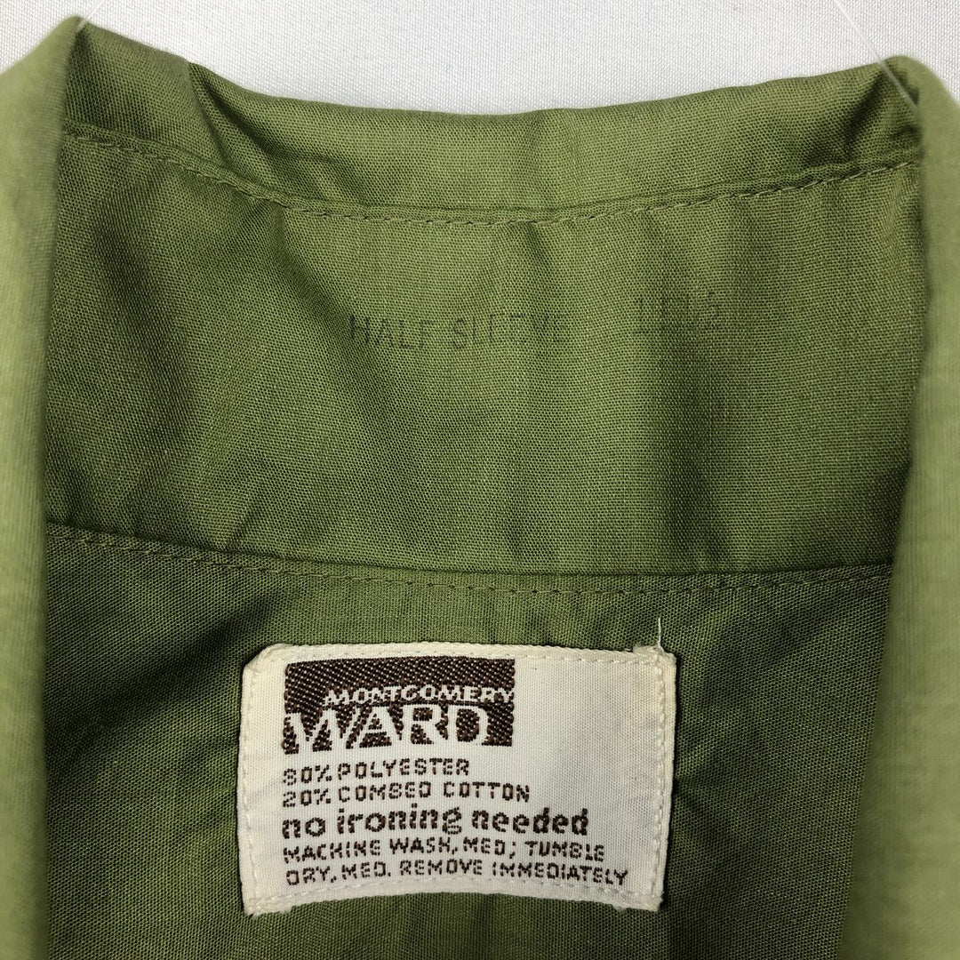 1970'S Montgomery Ward Short-Sleeve Poly-Cotton Shirt, Men's Size L (Equivalent), Vintage polyester green type Vintage Second Hand