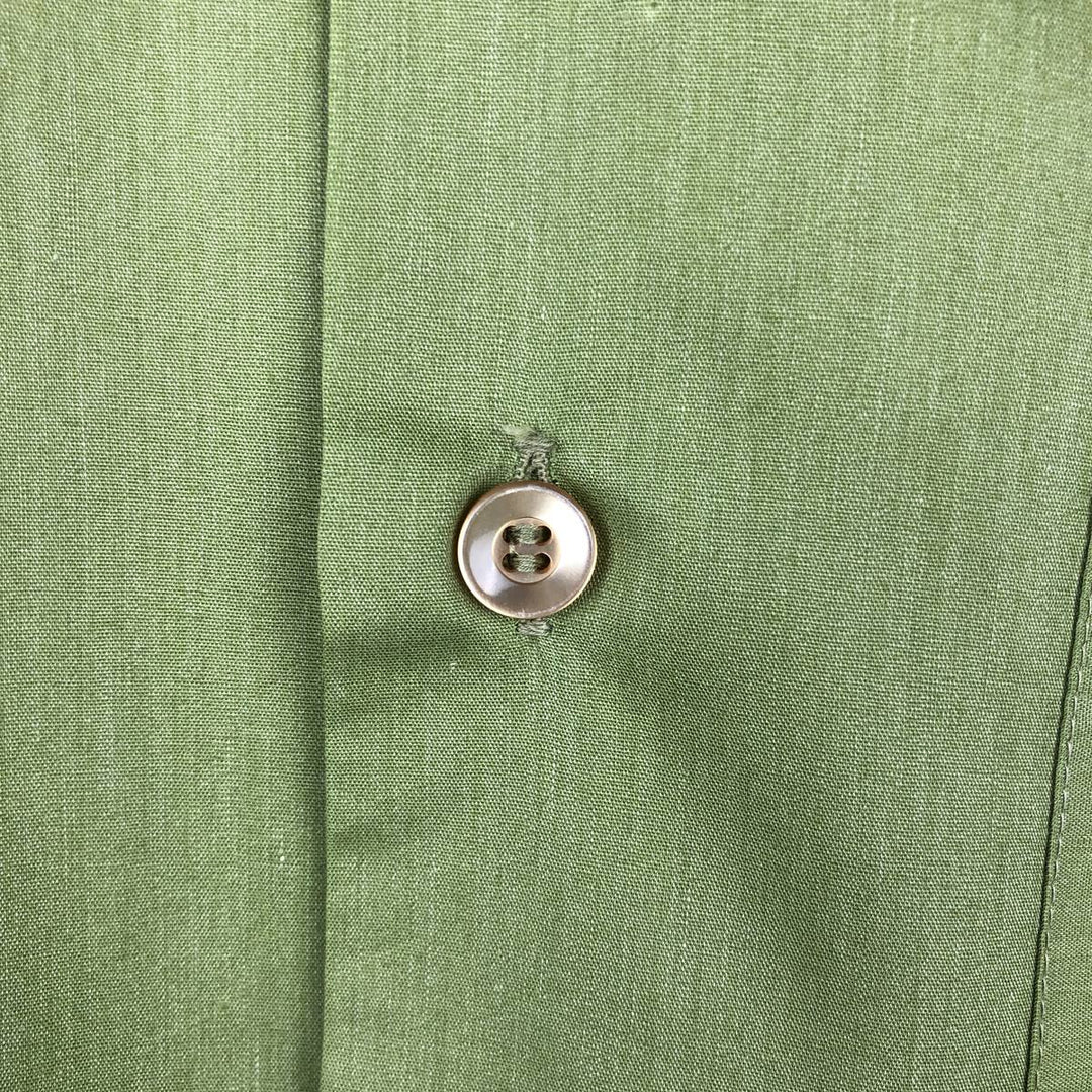 1970'S Montgomery Ward Short-Sleeve Poly-Cotton Shirt, Men's Size L (Equivalent), Vintage polyester green type Vintage Second Hand