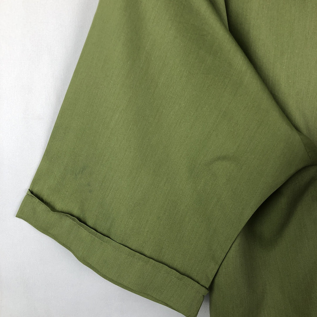 1970'S Montgomery Ward Short-Sleeve Poly-Cotton Shirt, Men's Size L (Equivalent), Vintage polyester green type Vintage Second Hand