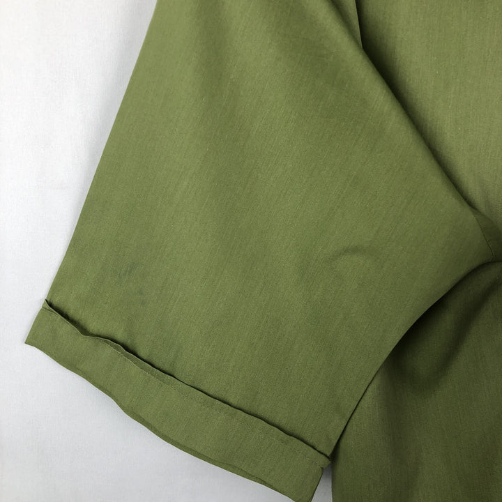 1970'S Montgomery Ward Short-Sleeve Poly-Cotton Shirt, Men's Size L (Equivalent), Vintage polyester green type Vintage Second Hand