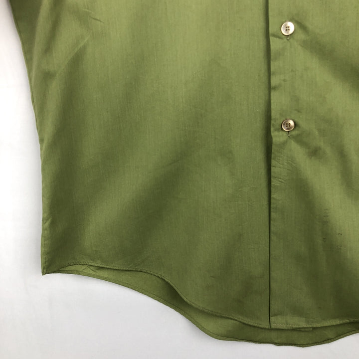 1970'S Montgomery Ward Short-Sleeve Poly-Cotton Shirt, Men's Size L (Equivalent), Vintage polyester green type Vintage Second Hand