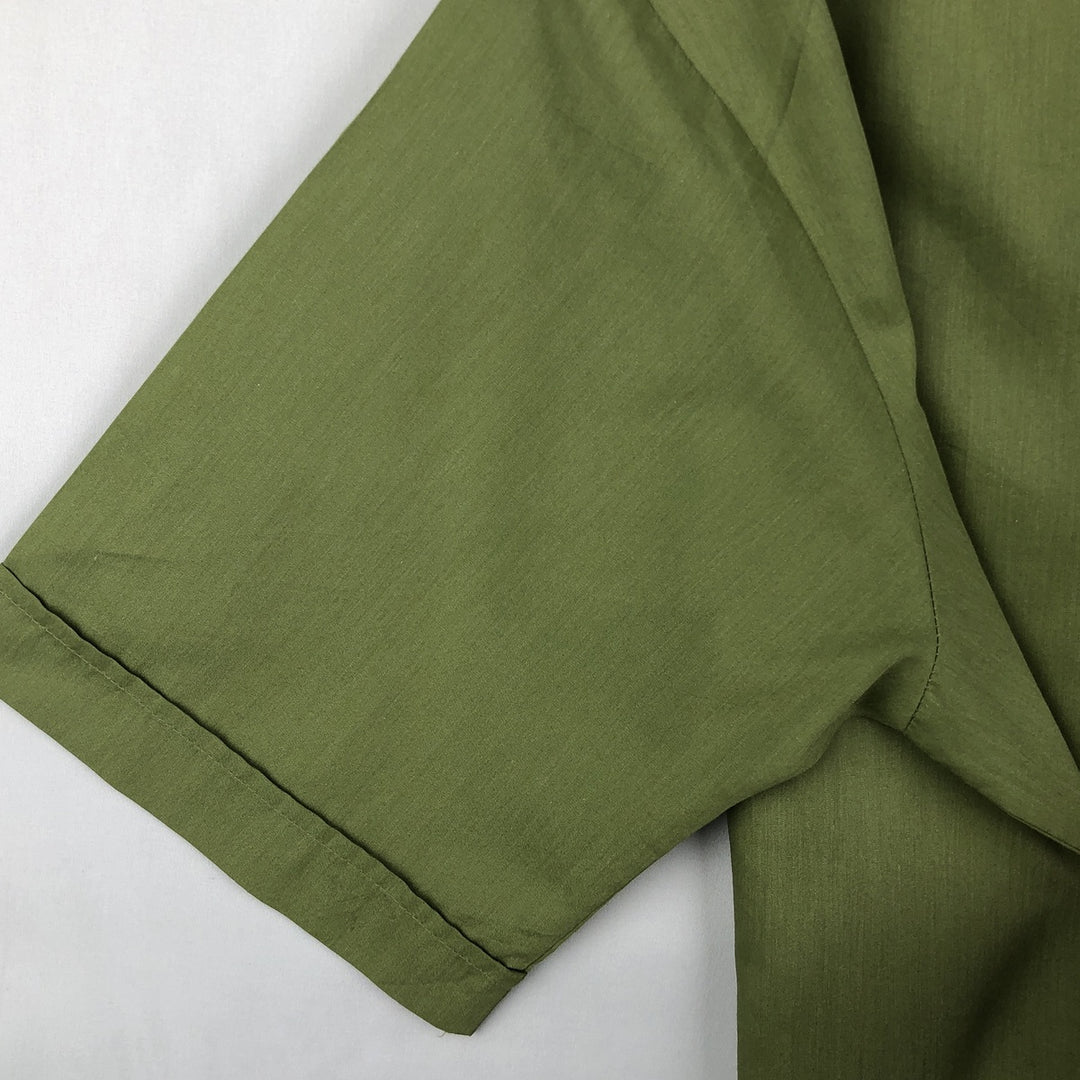 1970'S Montgomery Ward Short-Sleeve Poly-Cotton Shirt, Men's Size L (Equivalent), Vintage polyester green type Vintage Second Hand