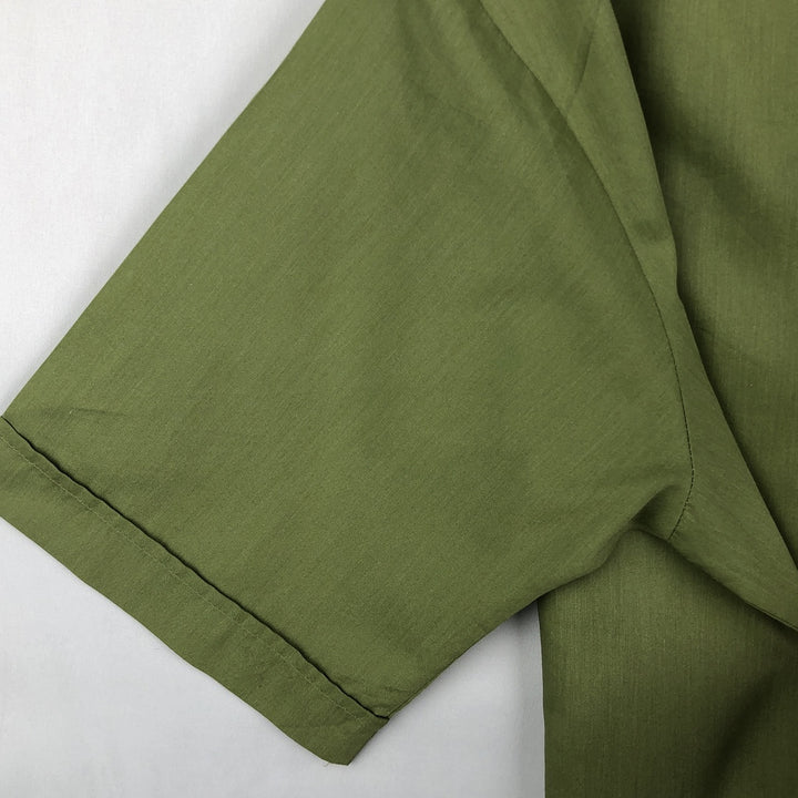 1970'S Montgomery Ward Short-Sleeve Poly-Cotton Shirt, Men's Size L (Equivalent), Vintage polyester green type Vintage Second Hand