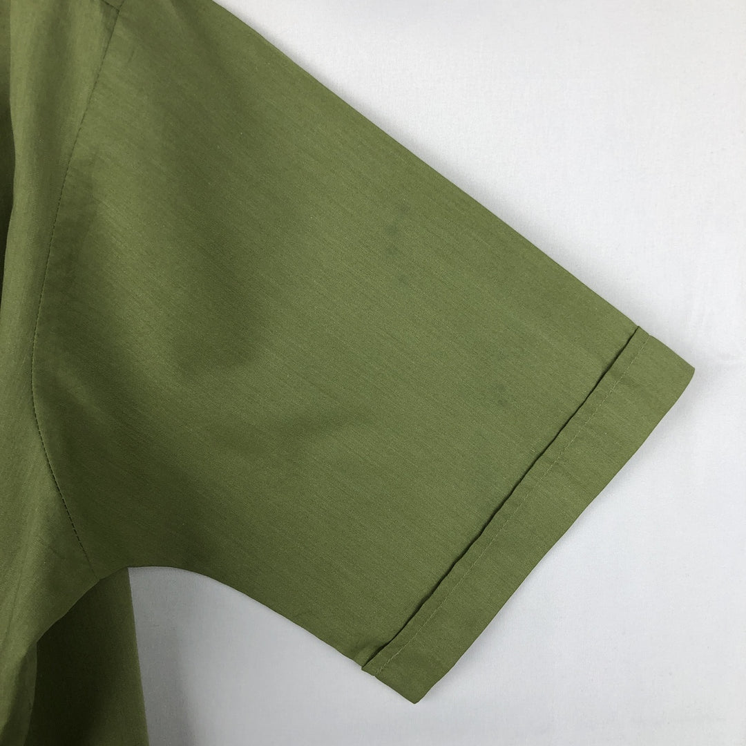1970'S Montgomery Ward Short-Sleeve Poly-Cotton Shirt, Men's Size L (Equivalent), Vintage polyester green type Vintage Second Hand