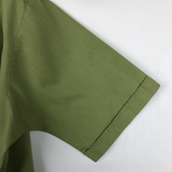 1970'S Montgomery Ward Short-Sleeve Poly-Cotton Shirt, Men's Size L (Equivalent), Vintage polyester green type Vintage Second Hand