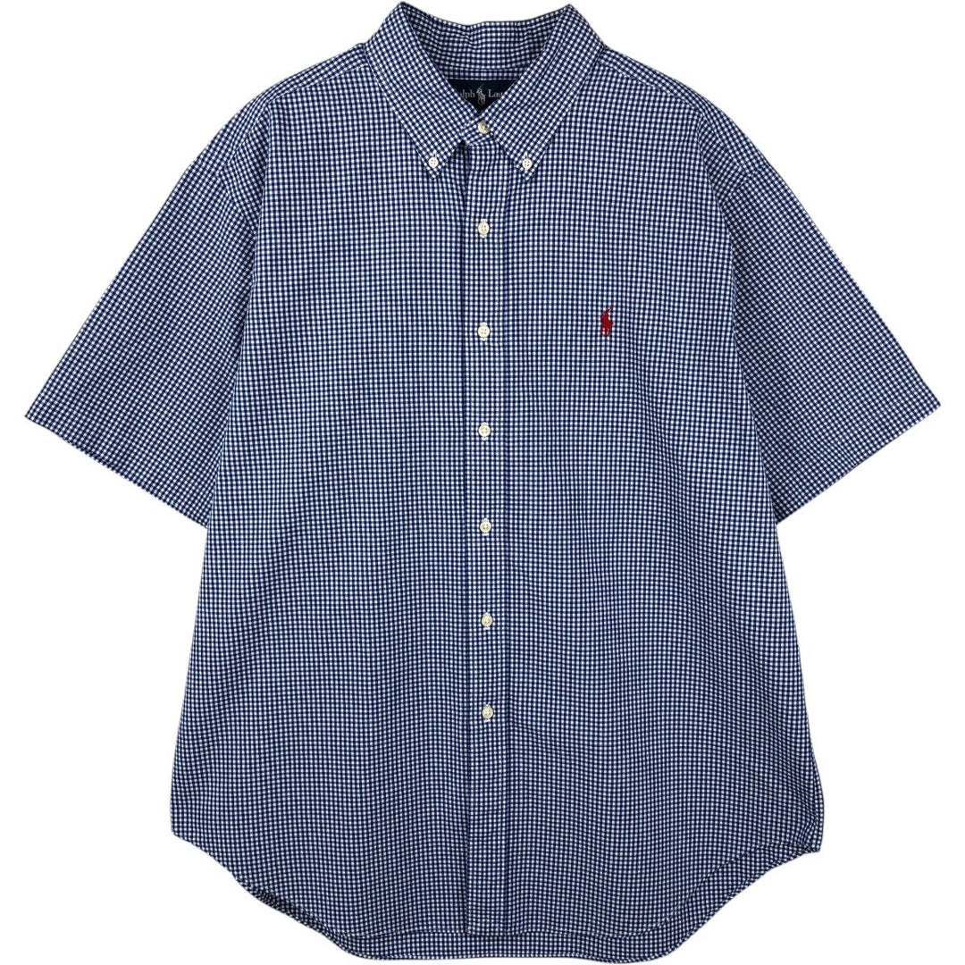 Ralph Lauren Classic Fit Gingham Check Short Sleeve Button Down Check Shirt Men's XL cotton blue type Vintage Second Hand