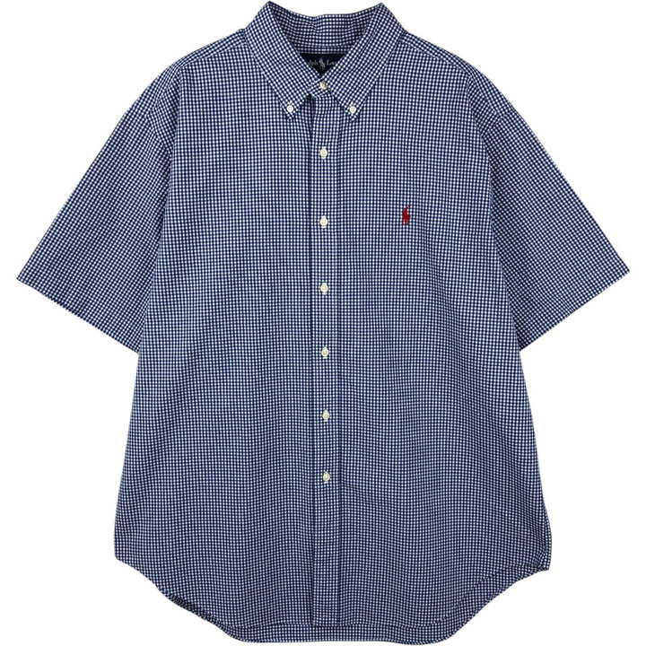 Ralph Lauren Classic Fit Gingham Check Short Sleeve Button Down Check Shirt Men's XL cotton blue type Vintage Second Hand