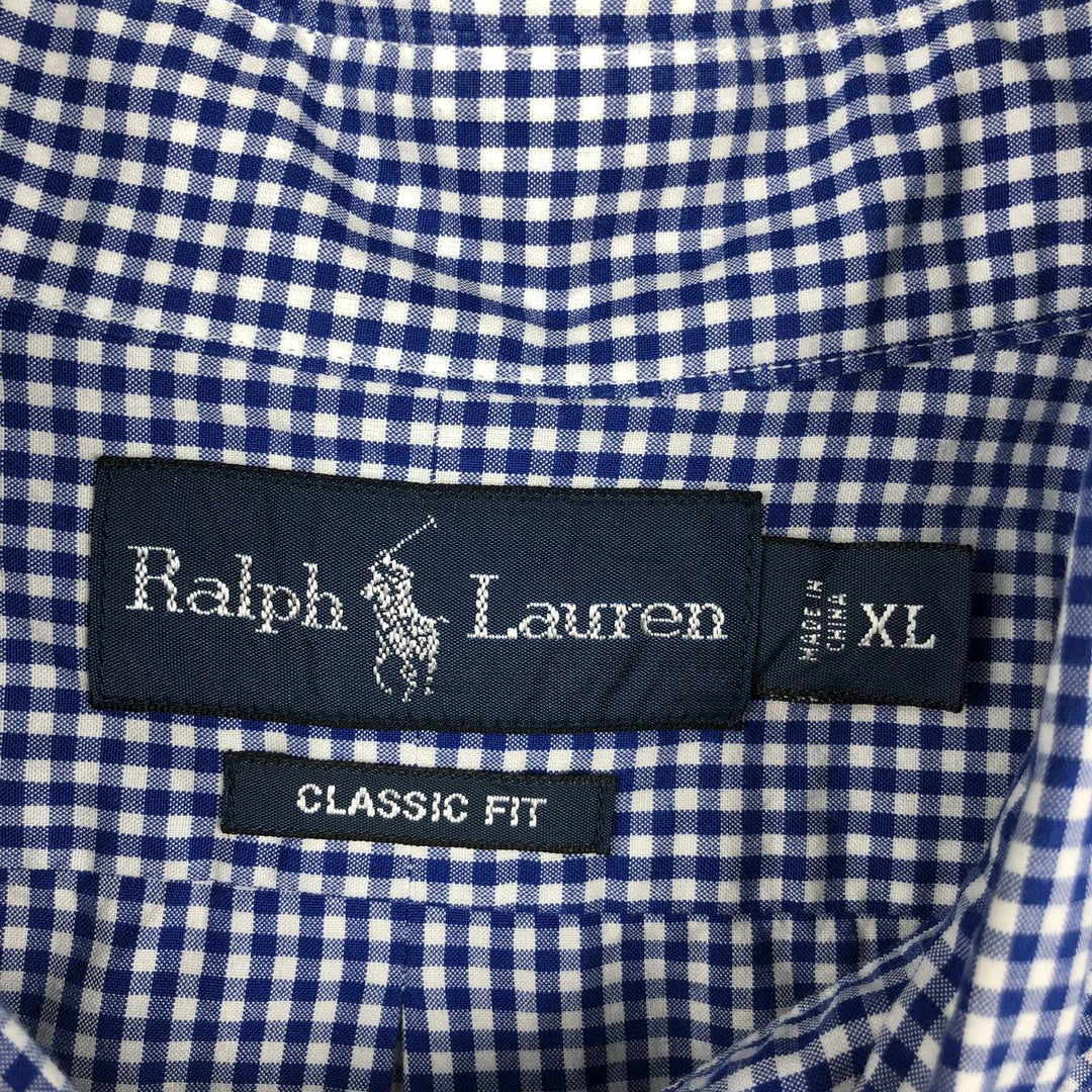 Ralph Lauren Classic Fit Gingham Check Short Sleeve Button Down Check Shirt Men's XL cotton blue type Vintage Second Hand