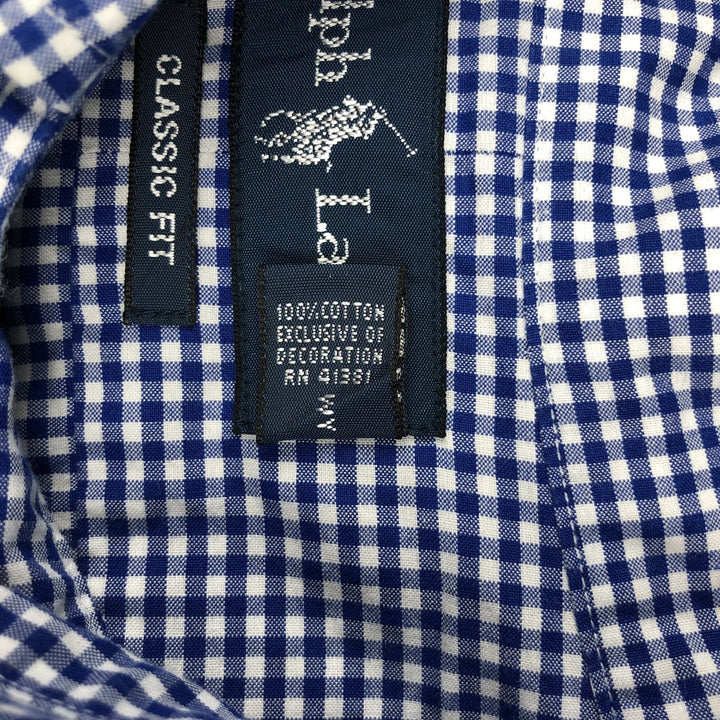 Ralph Lauren Classic Fit Gingham Check Short Sleeve Button Down Check Shirt Men's XL cotton blue type Vintage Second Hand