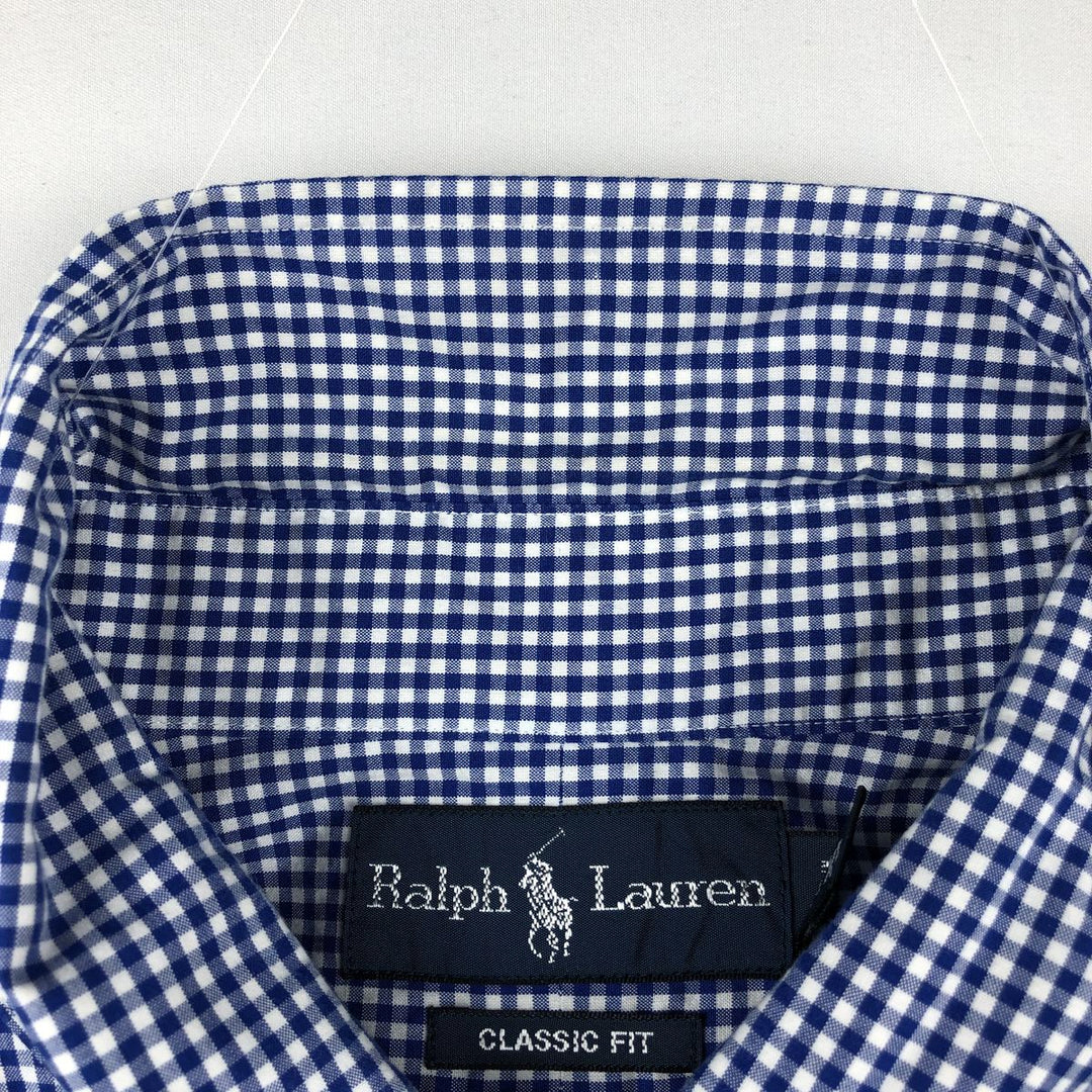 Ralph Lauren Classic Fit Gingham Check Short Sleeve Button Down Check Shirt Men's XL cotton blue type Vintage Second Hand