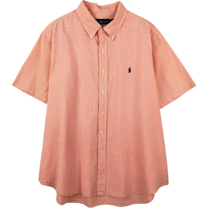 Ralph Lauren Gingham Check Short Sleeve Button Down Check Shirt Men's XXL cotton orange type Vintage Second Hand