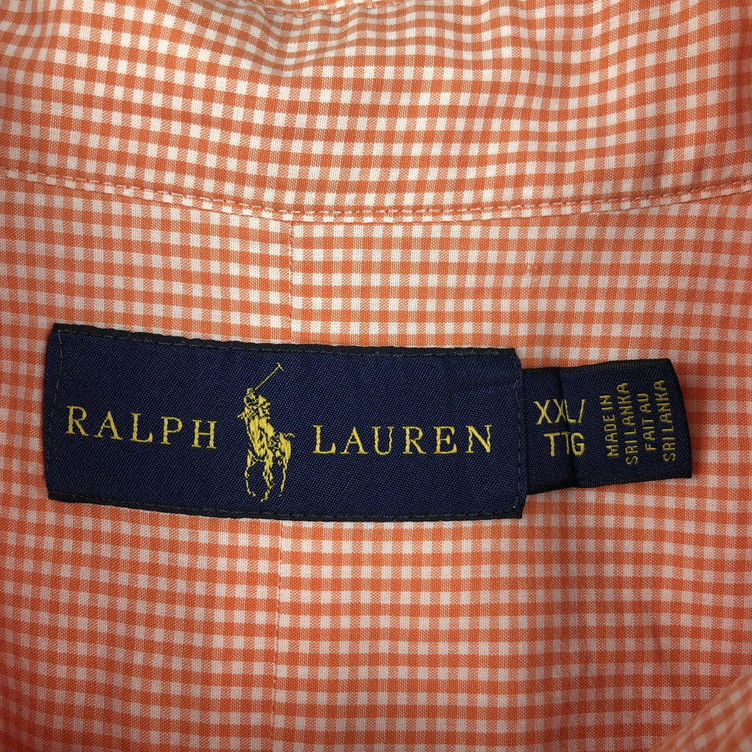 Ralph Lauren Gingham Check Short Sleeve Button Down Check Shirt Men's XXL cotton orange type Vintage Second Hand