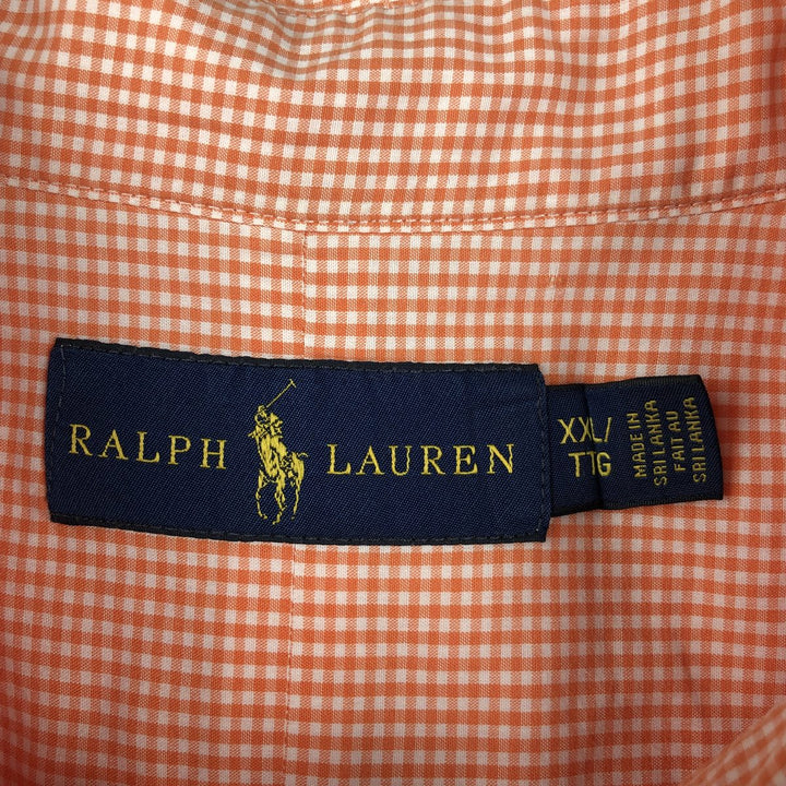 Ralph Lauren Gingham Check Short Sleeve Button Down Check Shirt Men's XXL cotton orange type Vintage Second Hand