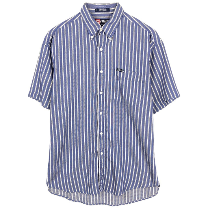 Ralph Lauren Chaps short-sleeved button-down striped shirt, men's size L cotton blue type Vintage Second Hand