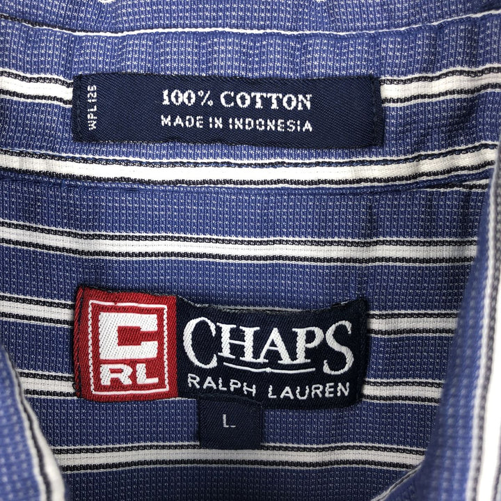Ralph Lauren Chaps short-sleeved button-down striped shirt, men's size L cotton blue type Vintage Second Hand