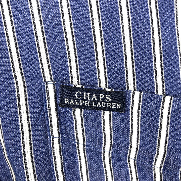 Ralph Lauren Chaps short-sleeved button-down striped shirt, men's size L cotton blue type Vintage Second Hand