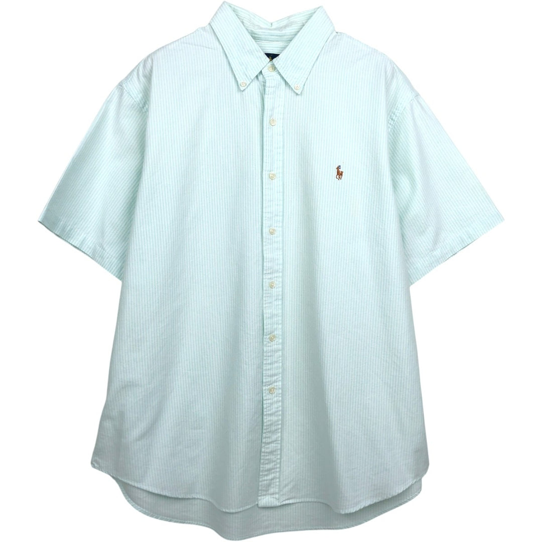 Ralph Lauren SLIM FIT Short-Sleeve Button-Down Striped Shirt, Men's Size XXL (approx.) cotton Mint green Vintage Second Hand