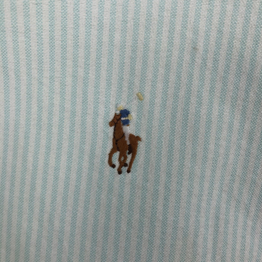 Ralph Lauren SLIM FIT Short-Sleeve Button-Down Striped Shirt, Men's Size XXL (approx.) cotton Mint green Vintage Second Hand
