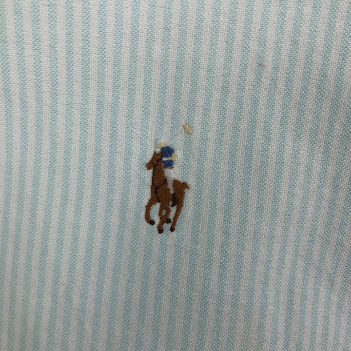 Ralph Lauren SLIM FIT Short-Sleeve Button-Down Striped Shirt, Men's Size XXL (approx.) cotton Mint green Vintage Second Hand