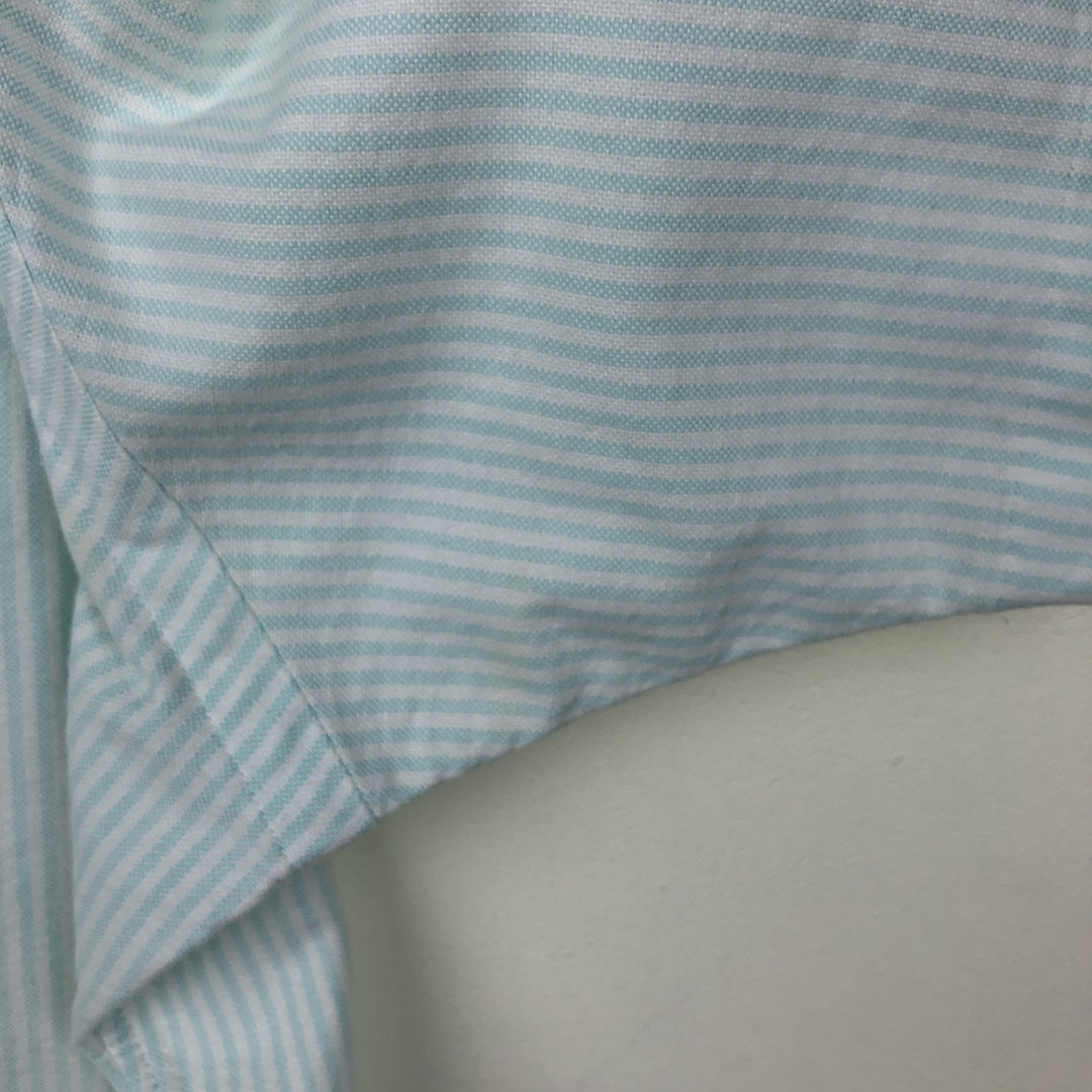Ralph Lauren SLIM FIT Short-Sleeve Button-Down Striped Shirt, Men's Size XXL (approx.) cotton Mint green Vintage Second Hand