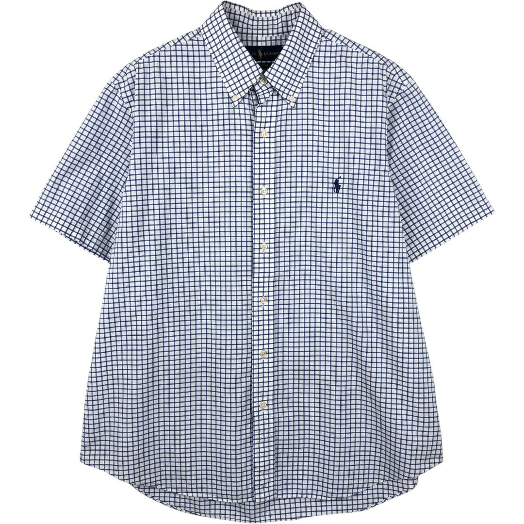 Ralph Lauren Classic Fit short sleeve button down check shirt, men's size L cotton blue type Vintage Second Hand