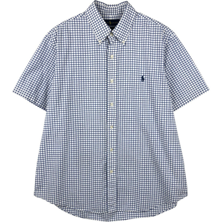 Ralph Lauren Classic Fit short sleeve button down check shirt, men's size L cotton blue type Vintage Second Hand