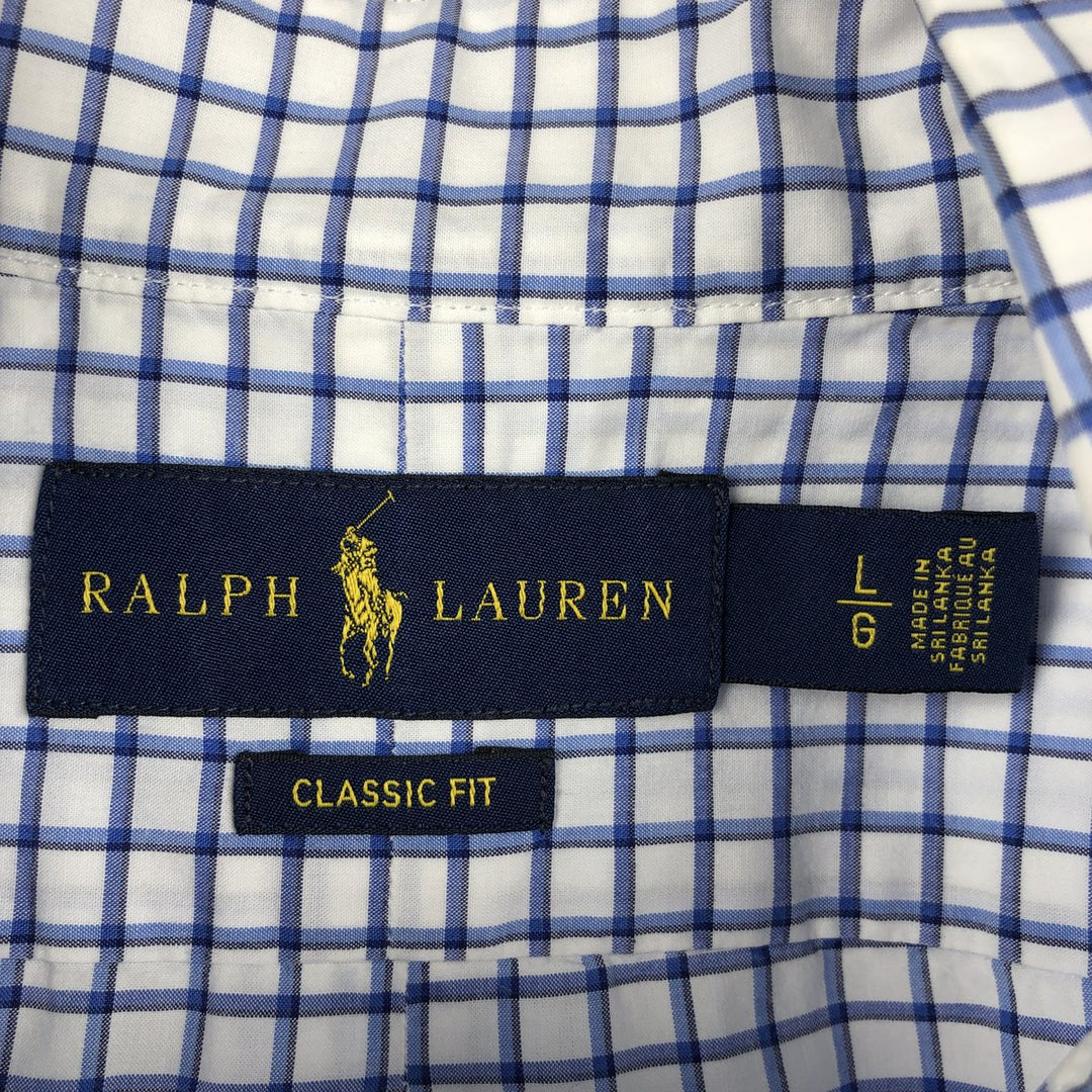 Ralph Lauren Classic Fit short sleeve button down check shirt, men's size L cotton blue type Vintage Second Hand