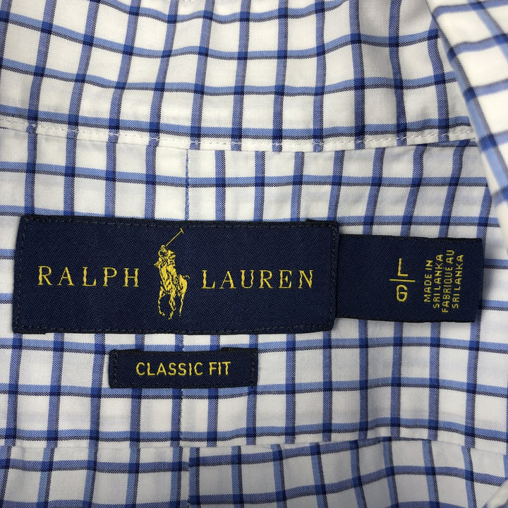 Ralph Lauren Classic Fit short sleeve button down check shirt, men's size L cotton blue type Vintage Second Hand