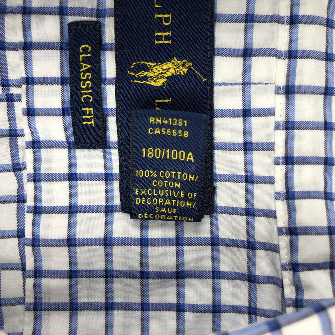 Ralph Lauren Classic Fit short sleeve button down check shirt, men's size L cotton blue type Vintage Second Hand