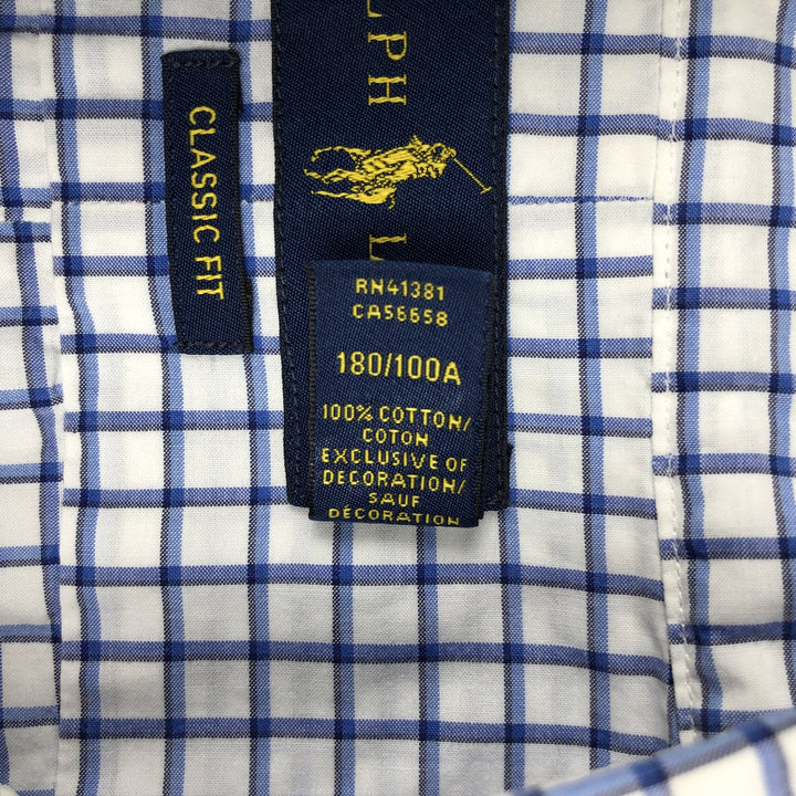 Ralph Lauren Classic Fit short sleeve button down check shirt, men's size L cotton blue type Vintage Second Hand