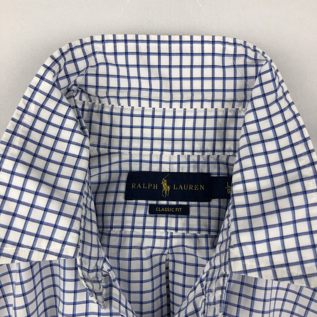 Ralph Lauren Classic Fit short sleeve button down check shirt, men's size L cotton blue type Vintage Second Hand