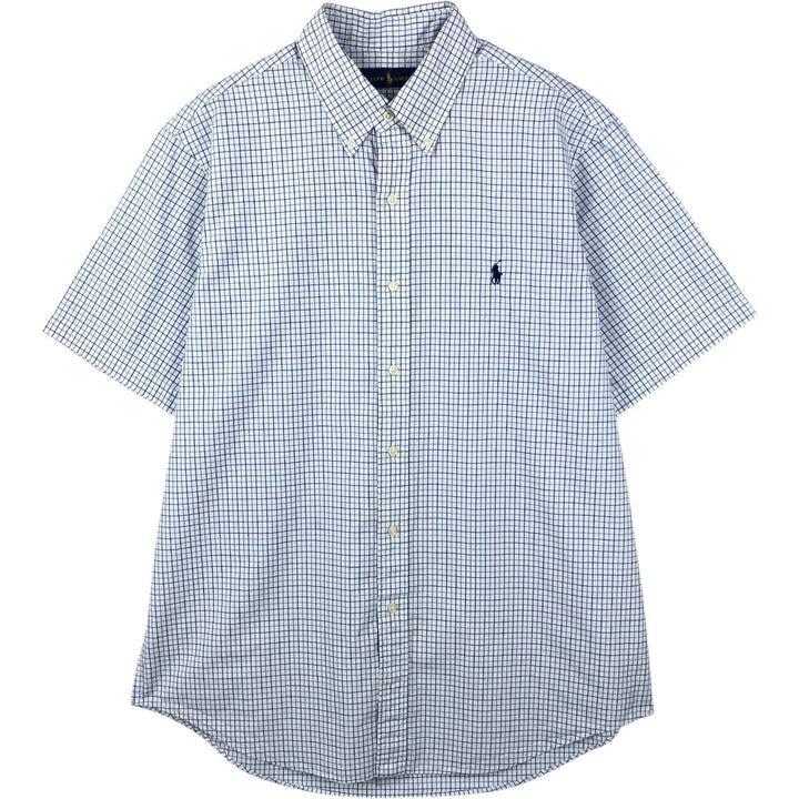 Ralph Lauren short sleeve button down check shirt, men's size L cotton blue type Vintage Second Hand