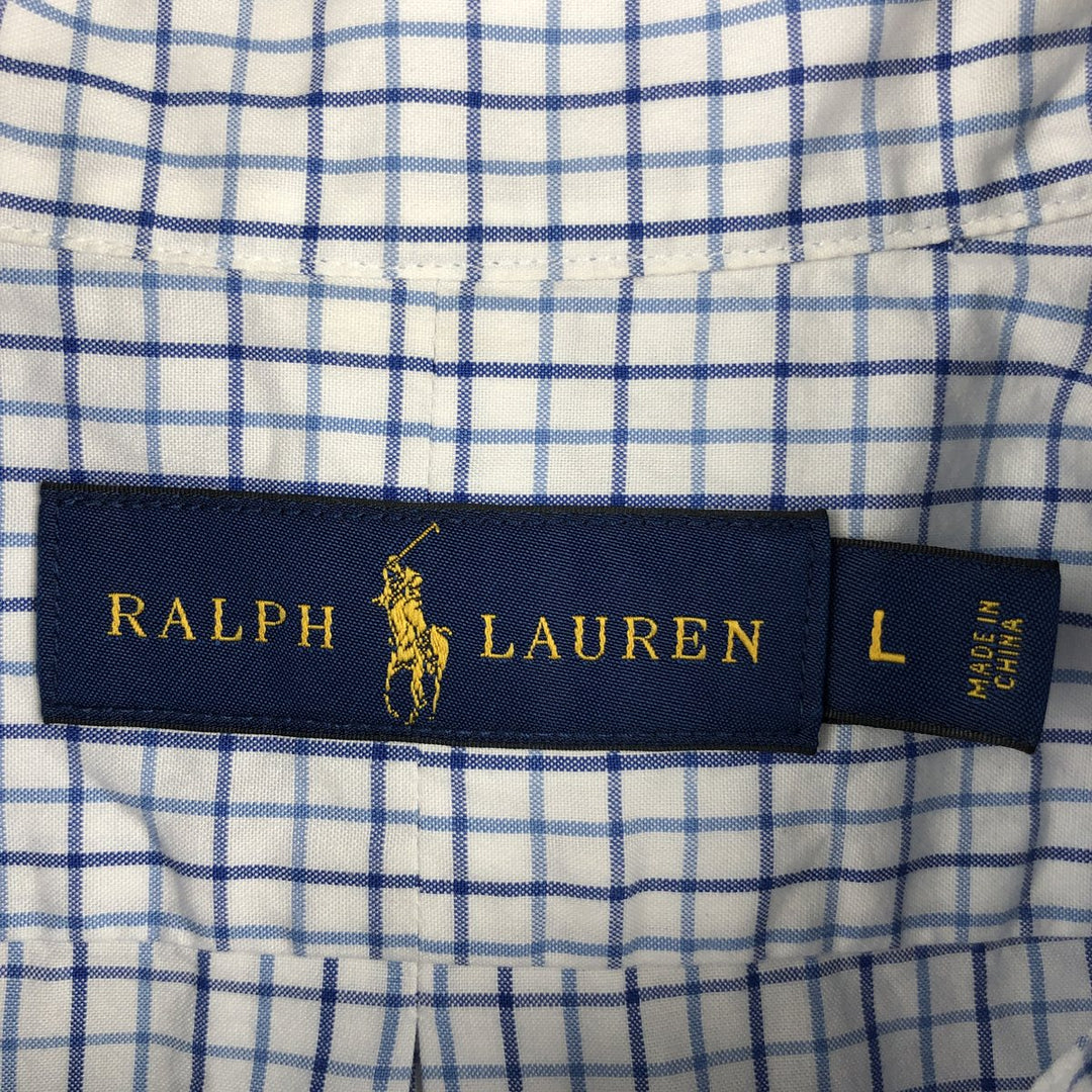 Ralph Lauren short sleeve button down check shirt, men's size L cotton blue type Vintage Second Hand