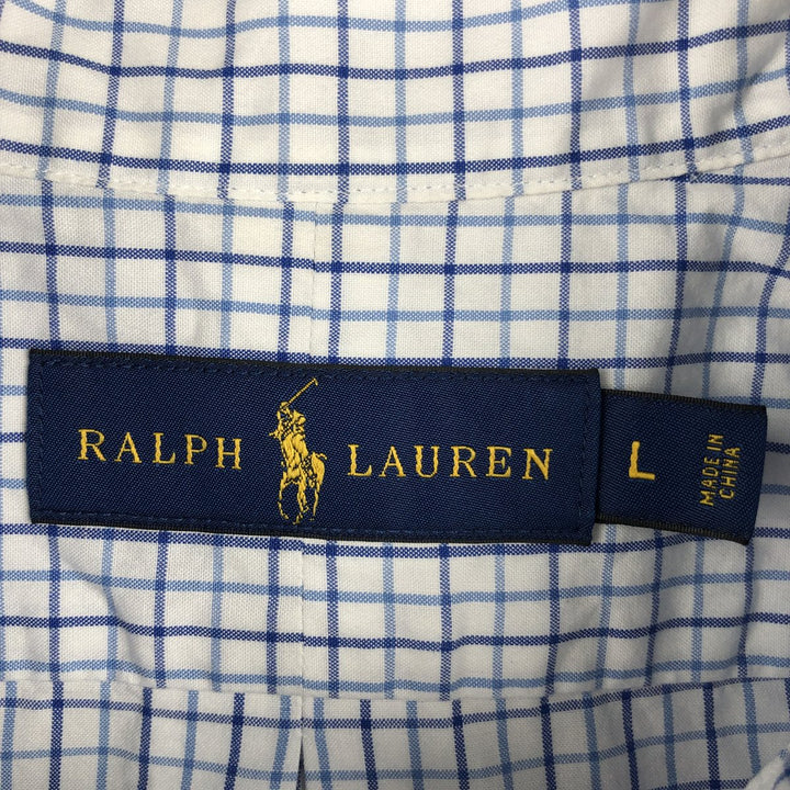 Ralph Lauren short sleeve button down check shirt, men's size L cotton blue type Vintage Second Hand