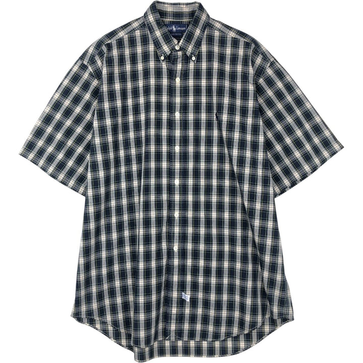 Ralph Lauren short sleeve button down check shirt, men's size L cotton navy blue type Vintage Second Hand
