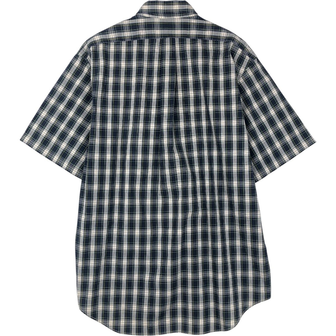 Ralph Lauren short sleeve button down check shirt, men's size L cotton navy blue type Vintage Second Hand