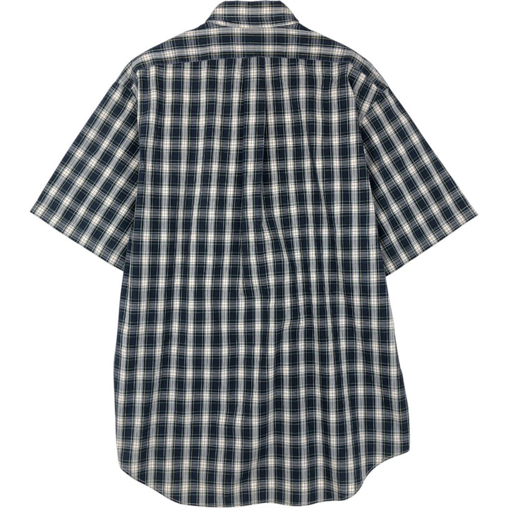 Ralph Lauren short sleeve button down check shirt, men's size L cotton navy blue type Vintage Second Hand