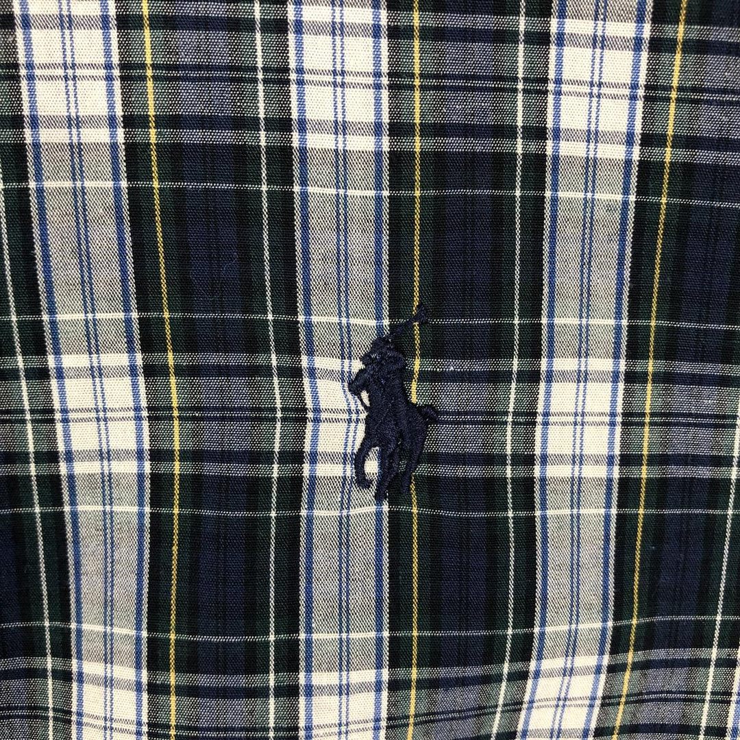 Ralph Lauren short sleeve button down check shirt, men's size L cotton navy blue type Vintage Second Hand