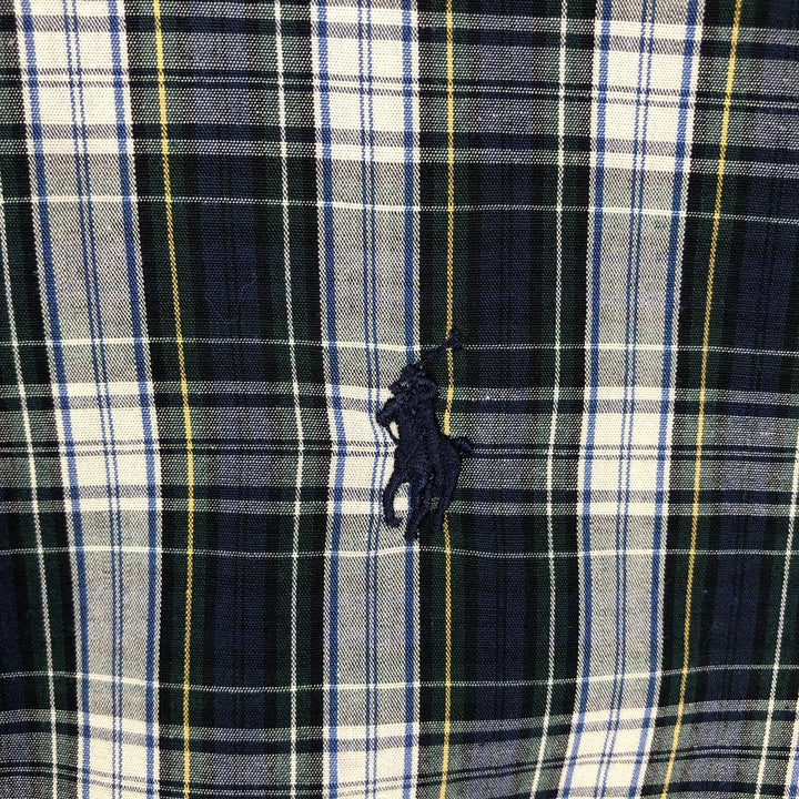 Ralph Lauren short sleeve button down check shirt, men's size L cotton navy blue type Vintage Second Hand