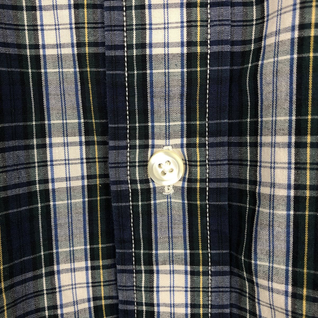 Ralph Lauren short sleeve button down check shirt, men's size L cotton navy blue type Vintage Second Hand