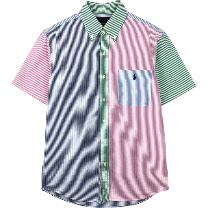 Ralph Lauren Crazy Pattern Seersucker Short-Sleeve Button-Down Striped Shirt, Men's Size S (approx.) cotton pink type Vintage Second Hand