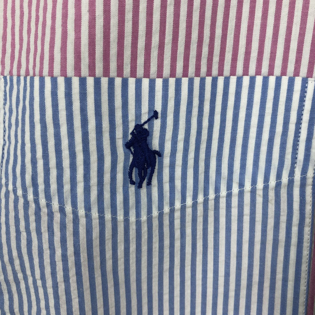 Ralph Lauren Crazy Pattern Seersucker Short-Sleeve Button-Down Striped Shirt, Men's Size S (approx.) cotton pink type Vintage Second Hand