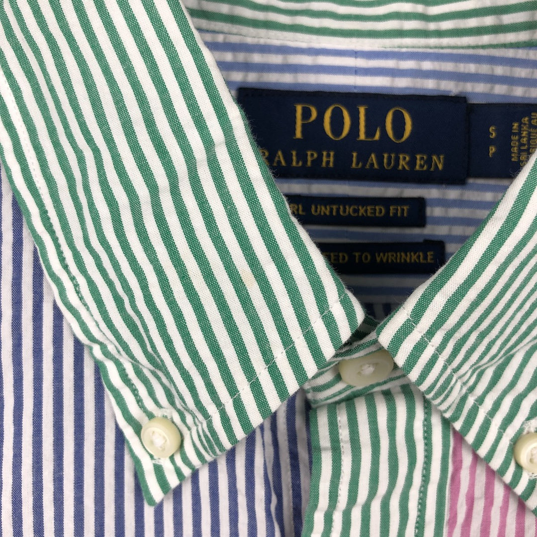 Ralph Lauren Crazy Pattern Seersucker Short-Sleeve Button-Down Striped Shirt, Men's Size S (approx.) cotton pink type Vintage Second Hand