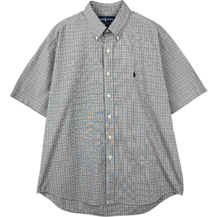 Ralph Lauren BLAKE Check Pattern Gun Club Check Short-Sleeve Button-Down Check Shirt, Men's Size L (approx.) cotton gray type Vintage Second Hand