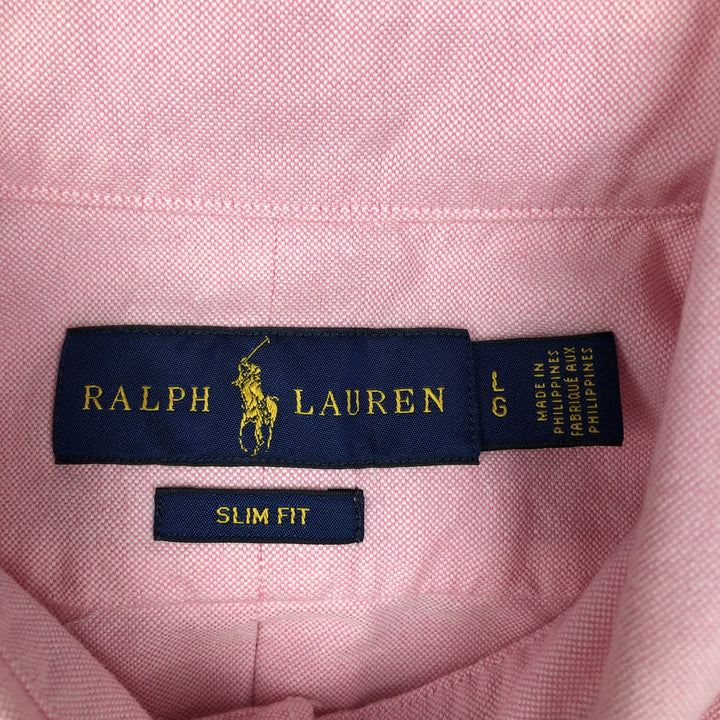 Ralph Lauren Slim Fit Short-Sleeve Button-Down Shirt, Men's Size L (approx.) cotton pink type Vintage Second Hand