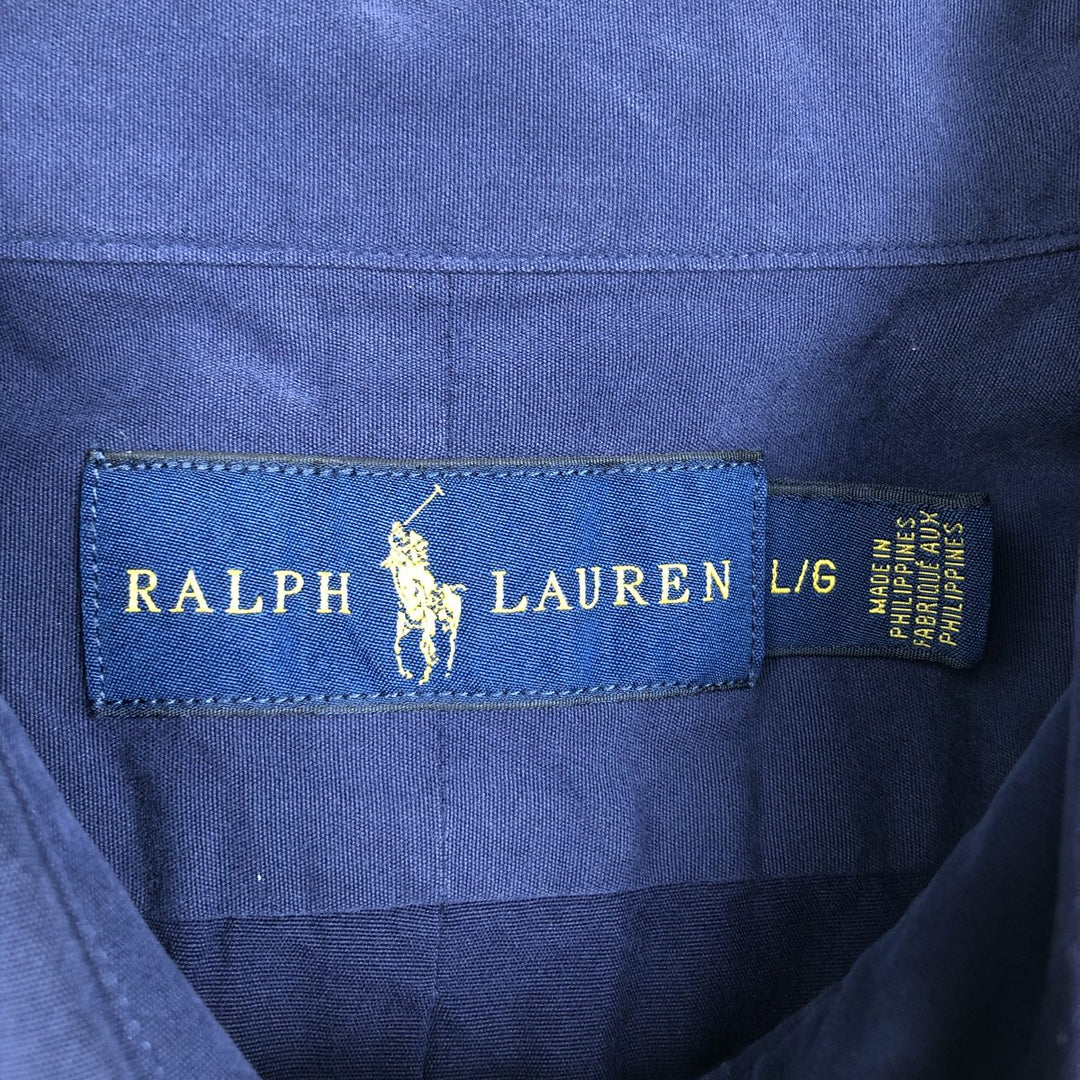 Ralph Lauren RALPH LAUREN short-sleeved button-down shirt, men's size L cotton navy blue type Vintage Second Hand
